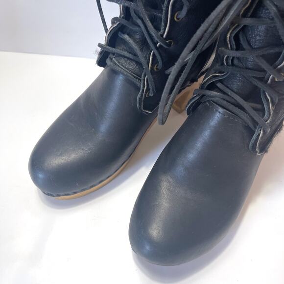 NO. 6 Clog Shearling Lined Lace Up Leather Boot in Black Size 38/8 - Picture 6 of 14